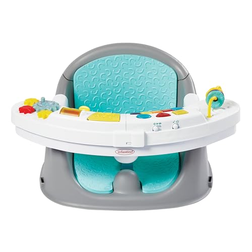 Infantino Music & Lights 3-in-1 Discovery Seat & Booster, Toddler Booster Seat for Dining Table or Kitchen Chair, Baby Activity Center & Snack Tray, Teal