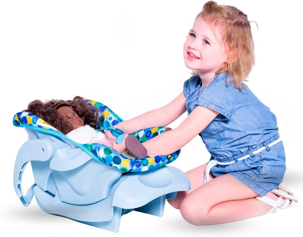 Joovy Toy Car Seat Baby Doll Carrier Featuring Crash-Tested Latch System for Safety, Machine-Washable Cover for Easy Cleaning, and Five-Point Harness - Fits Dolls 12 to 22, Blue