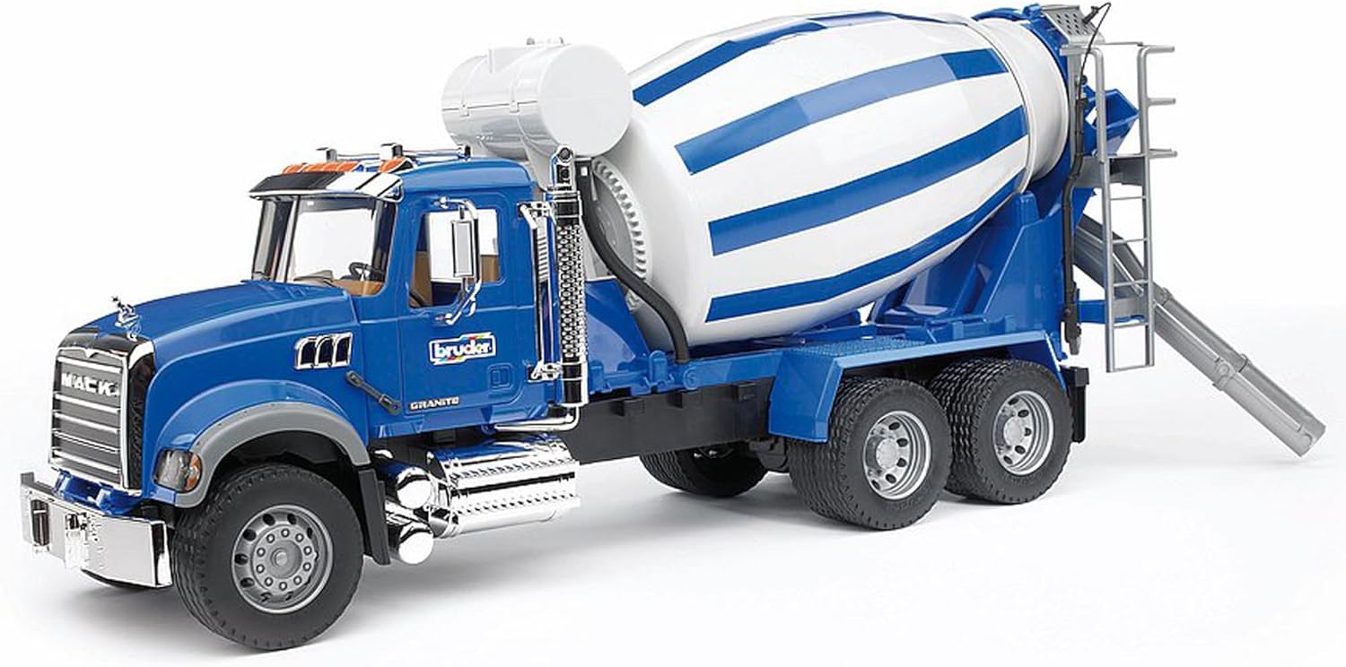 Bruder 02814 Mack Granite Concrete Mixer Truck, 1:16 Scale: Realistic Construction Toy with Rotating Drum & Crank Handle | Durable ABS Plastic for Indoor, Outdoor, Sand & Snow Play Ages 3+