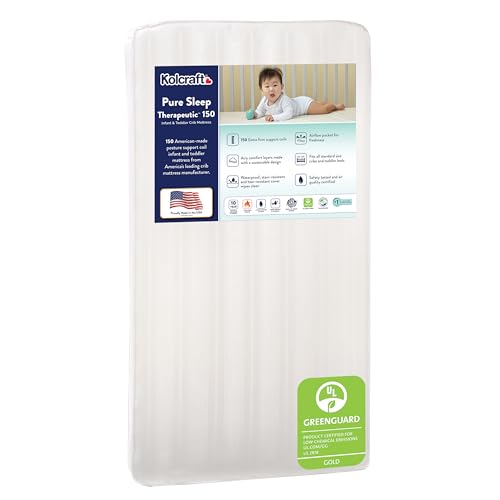 Kolcraft Pure Sleep Therapeutic Breathable Crib Mattress plus Toddler Bed Fit, GREENGUARD GOLD Certified, Made in USA, 150 Extra Firm Posture Support Coils, Non Toxic, Safety & Quality Tested, 52"X28"