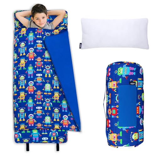 Wildkin Kids Original Nap Mat  Cozy Kids Sleep Mat with Pillow, Ideal for School & Travel - Robots