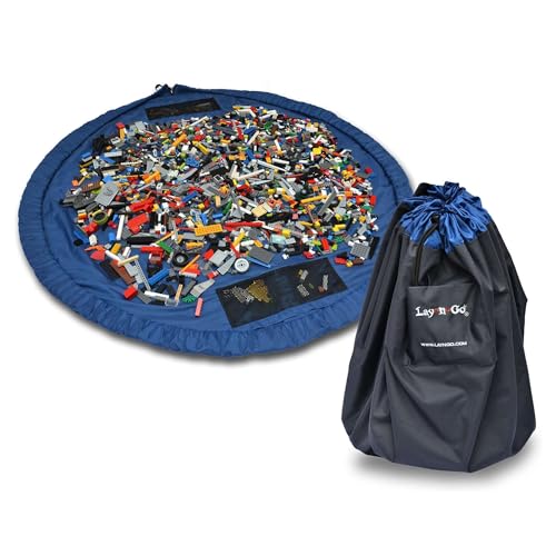 Lay-n-Go 2-in-1 Small Portable Drawstring Toys Storage Organizer and Play Mat for Room and Travel, Made for Kids and Toddlers with a Durable Patented Design