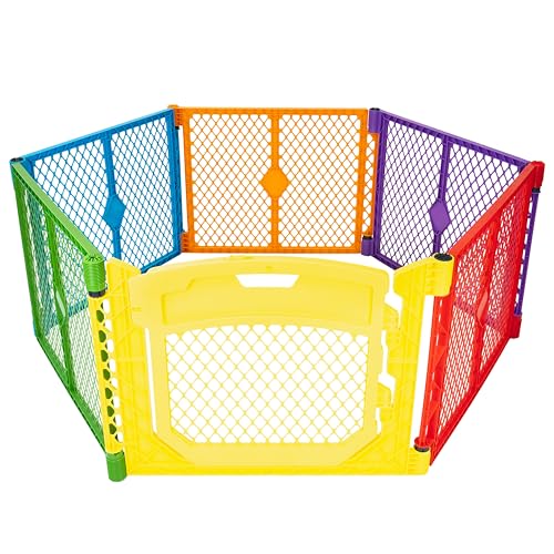 Toddleroo by North States - Superyard Colorplay Ultimate Play Yard: Freestanding 6 Panel Baby Playpen - Indoor/Outdoor Use - Made in USA - Encloses Up to 18.5 Square Feet - 26 Inches Tall - Colorplay
