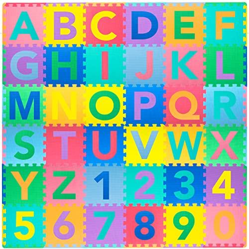 ProSource Kids Puzzle Alphabet, Numbers, 36 Tiles and Edges Play Mat