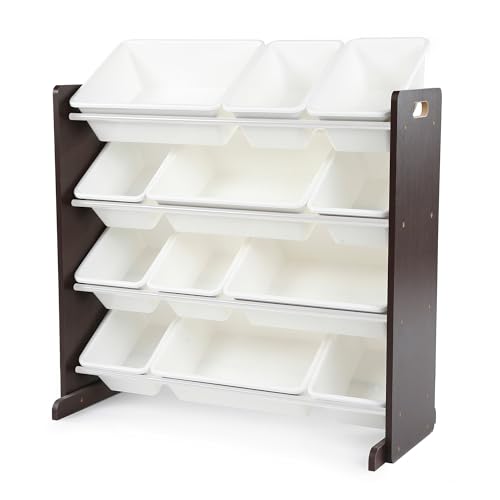 Humble Crew Kids Toy Storage Organizer with 12 Plastic Bins, Espresso/White  Removable Bins for Playroom, Bedroom, Toddler Furniture for Boys and Girls Ages