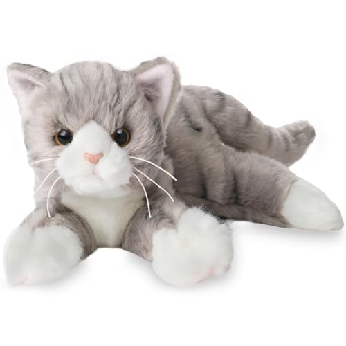 Bearington Collection Socks Plush Cat 15-in - Realistic Stuffed Cat - Grey Plush Toy