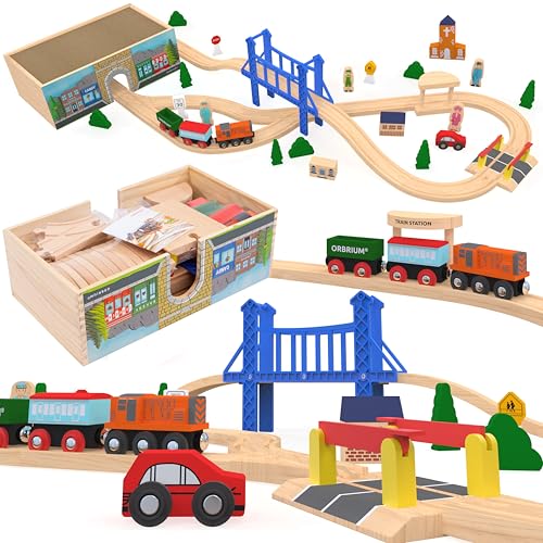 ORBRIUM Wooden Train Set Deluxe