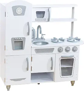 KidKraft Vintage Wooden Play Kitchen with Pretend Ice Maker and Play Phone, White, Gift for Ages 3+