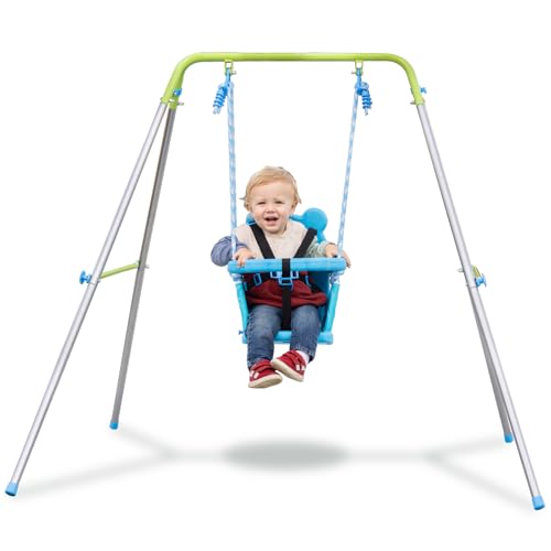 Sportspower My 1st Toddler Swing - Heavy-Duty Baby Indoor/Outdoor Swing Set with Safety Harness, Blue, 52"L x 55"W x 47"H