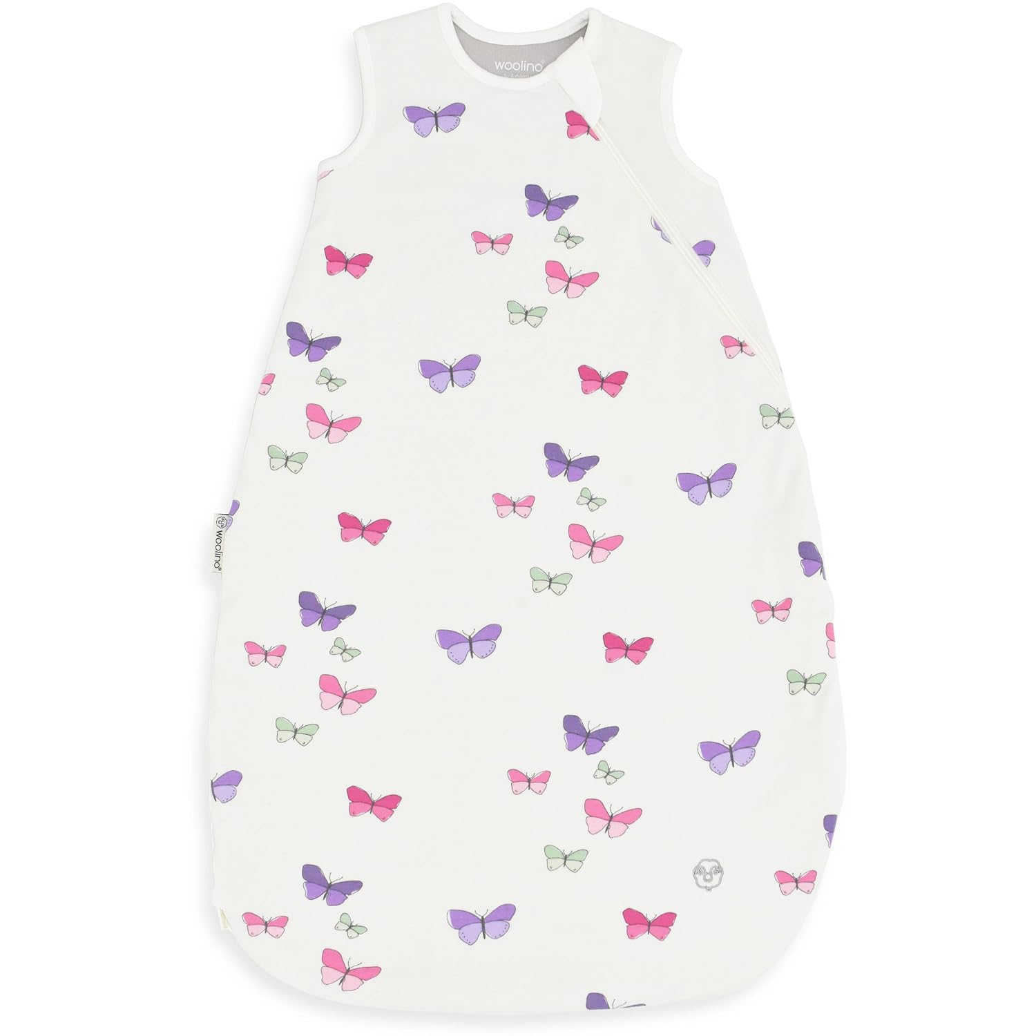 Woolino Merino Wool and Organic Cotton Baby Sleeping Bag - 4 Season Classic Sleep Sack - Two-Way Zipper Sleep Bag for Baby and Toddler - 18-36 Months - Butterfly