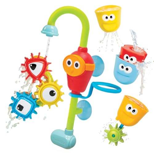 Yookidoo Bay Bath Toddler Toys (Ages 1-3) - 3 Stackable Cups, Spinning Gears, Hose & Spout for Water Play - Mold Free - Suction Cups Attach to Any Bath Tub or Shower - Spin N Sort Spout Pro