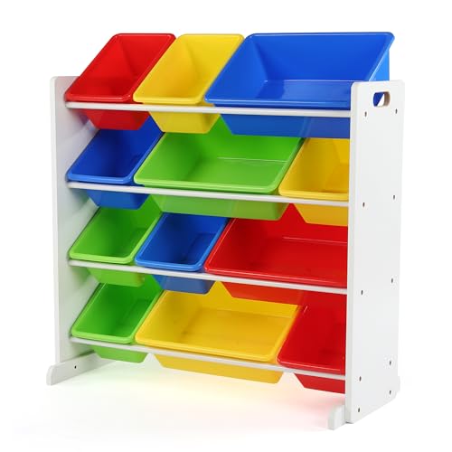 Humble Crew Kids Toy Storage Organizer with 12 Plastic Bins, White/Primary  Removable Bins for Playroom, Bedroom, Toddler Furniture for Boys and Girls Ages