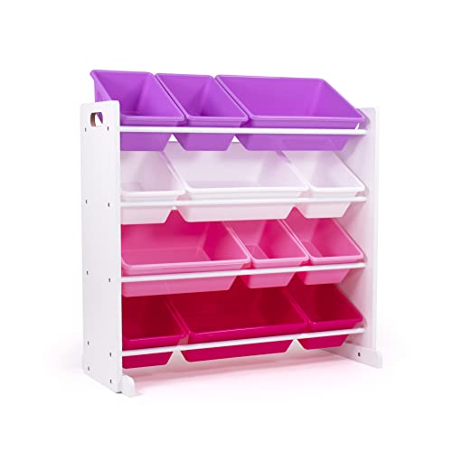 Humble Crew Kids Toy Storage Organizer with 12 Plastic Bins, White/Pink/Purple  Removable Bins for Playroom, Bedroom, Toddler Furniture for Boys and Girls Ages