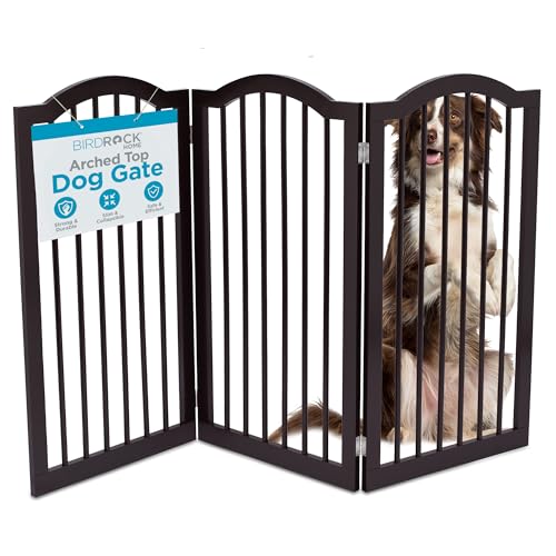 INTERNET'S BEST Arched Top Dog Gate | 3 Panel, 36" H Wooden Pet Barrier for Dogs or Cats | Freestanding Folding Room Divider for Doorways, Hallways, Stairs, and Porch | Portable, Extra Wide | Espresso