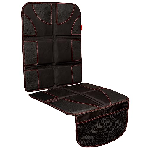 Lusso Gear Car Seat Protector - 1-Pack, Black with Red Stitching, Universal Fit - Waterproof Car Seat Cover & Backseat Protector with 8-Layer Padding & Non-Slip Backing - 2 Mesh Pockets for Travel