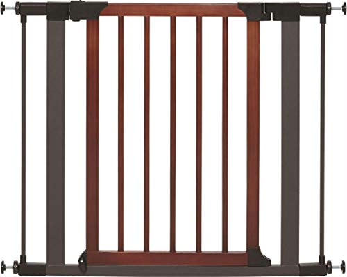 MidWest Homes for Pets 29-Inch Tall Pet Gate with Textured Graphite Frame and Decorative Wood Door, Expands to 38 Inches Wide, Includes 3-inch Extensions