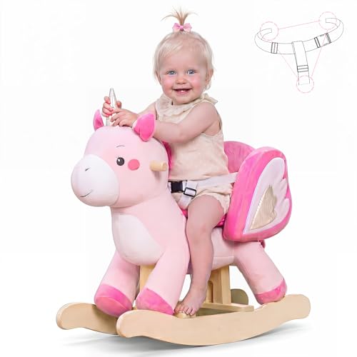labebe - Baby Rocking Horse, Ride Unicorn, Kid Ride On Toy for 6 Month-3 Year Old, Infant (Boy Girl) Plush Animal Rocker, Toddler/Child Stuffed Ride Toy (Pink)