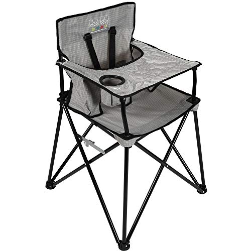 ciao! baby Portable High Chair for Babies and Toddlers, Compact Folding Travel High Chair with Carry Bag for Outdoor Camping, 1 Count (Pack of 1) (Grey Check)