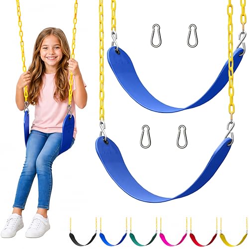 Jungle Gym Kingdom Swings for Outdoor Swing Set - Pack of 2 Swing Seat Replacement Kits with Heavy Duty Chains - Backyard Swingset Playground Accessories for Kids (Blue)