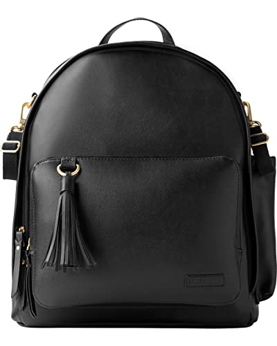 Skip Hop Diaper Bag Backpack: Greenwich Multi-Function Baby Travel Bag with Changing Pad and Stroller Straps, Vegan Leather, Black