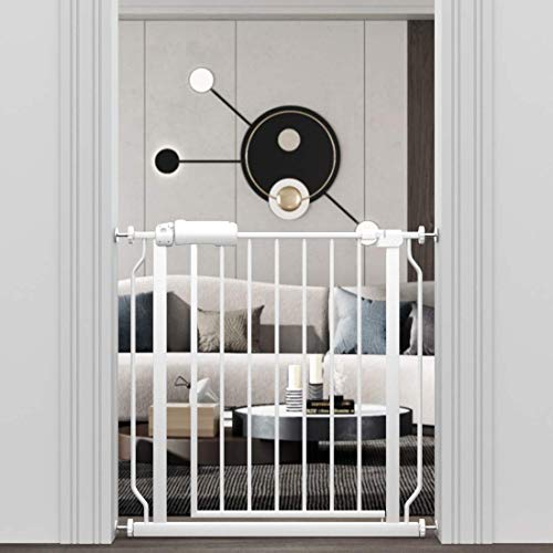 ALLAIBB Narrow Walk Through Baby Gate Auto Close Tension White Metal Child Pet Safety Gates with Pressure Mount for Stairs,Doorways and Baniste(29.13-33.86"/74-86cm)