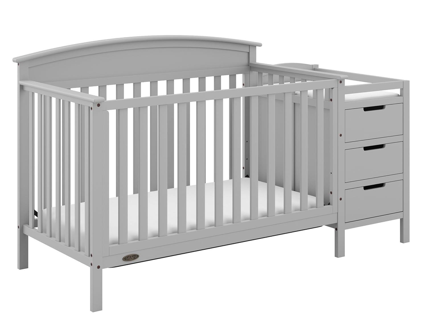 Graco Benton 4-in-1 Convertible Crib and Changer (Pebble Gray)  GREENGUARD Gold Certified, Crib and Changing -Table Combo, Water-Resistant Changing Pad, Converts to Toddler Bed, Daybed