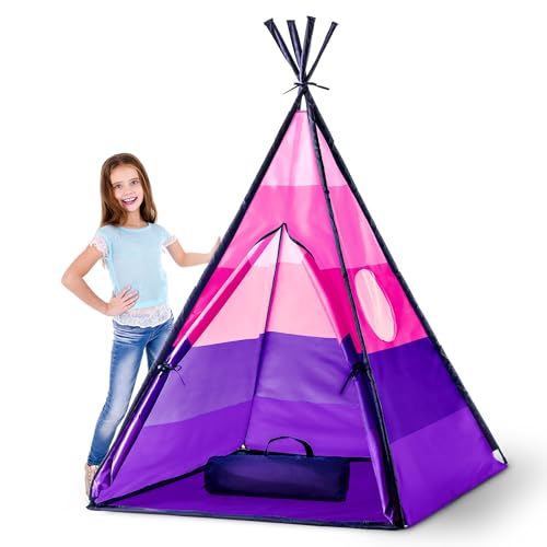 USA Toyz Happy Hut Teepee Tent for Kids - Indoor Pop Up Teepee Kids Playhouse Tents for Boys, Girls, Toddlers with Portable Storage Bag (Pink)