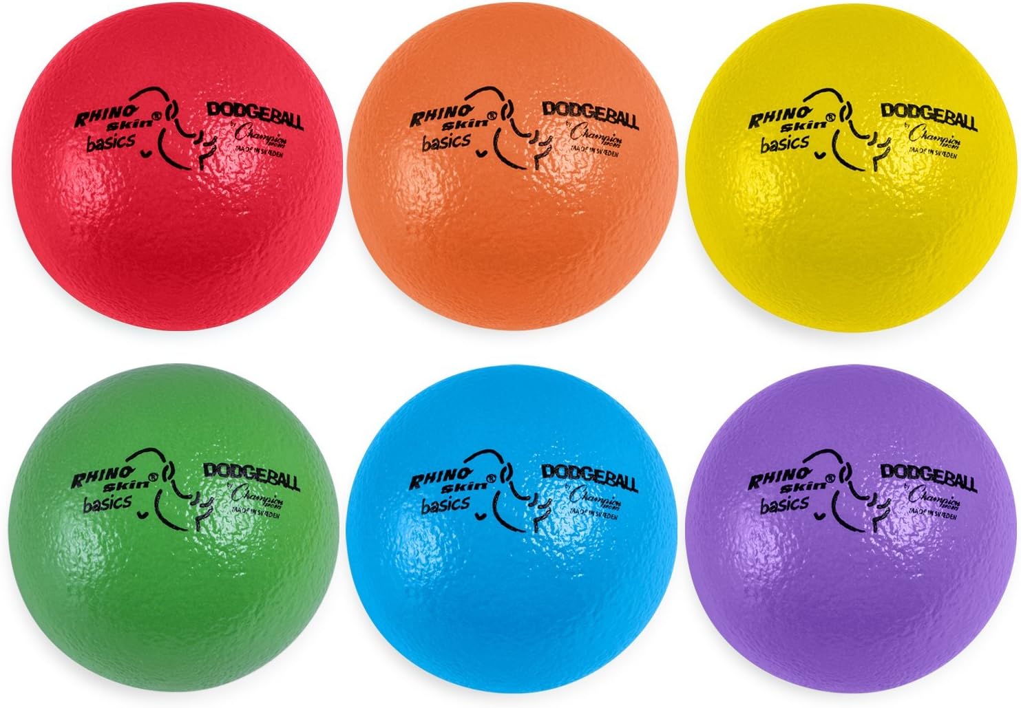 Champion Sports Rhino Skin Dodgeball Set  6 Soft Foam Dodgeballs with Tear-Resistant Coating, Grip Surface, Low Bounce, Mesh Bag, Indoor & Outdoor Playground or PE Class Ball Set  6 or 7