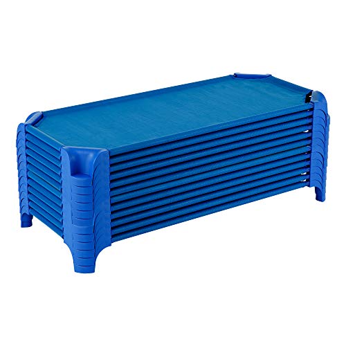 Sprogs Deluxe Heavy Duty Toddler 40"L Stackable Daycare Cot with Easy Lift Corners Cots for Preschool Kids Sleeping, Resting, and Naptime, SPG-16134-18PK, Blue (Pack of 18)