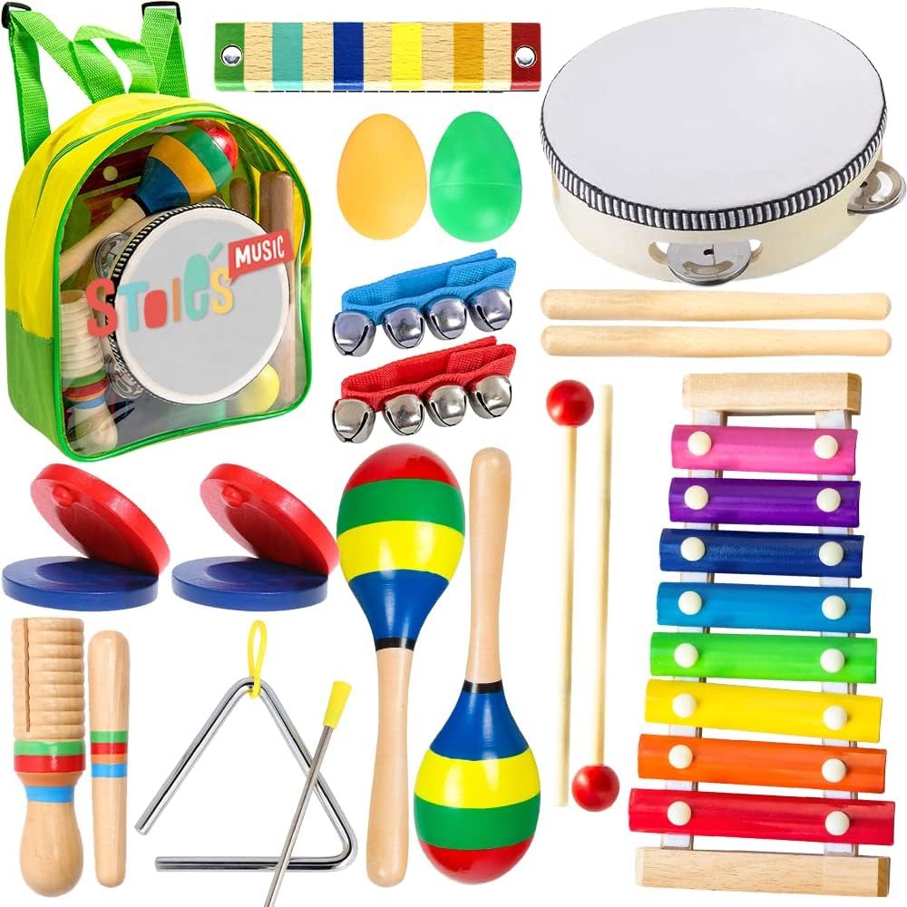 Stoie's Musical Toys for Toddlers 3-5, Wooden Percussion Instruments Toy for Kids Baby Preschool Educational Musical Toys Set for Boys and Girls with Storage Bag