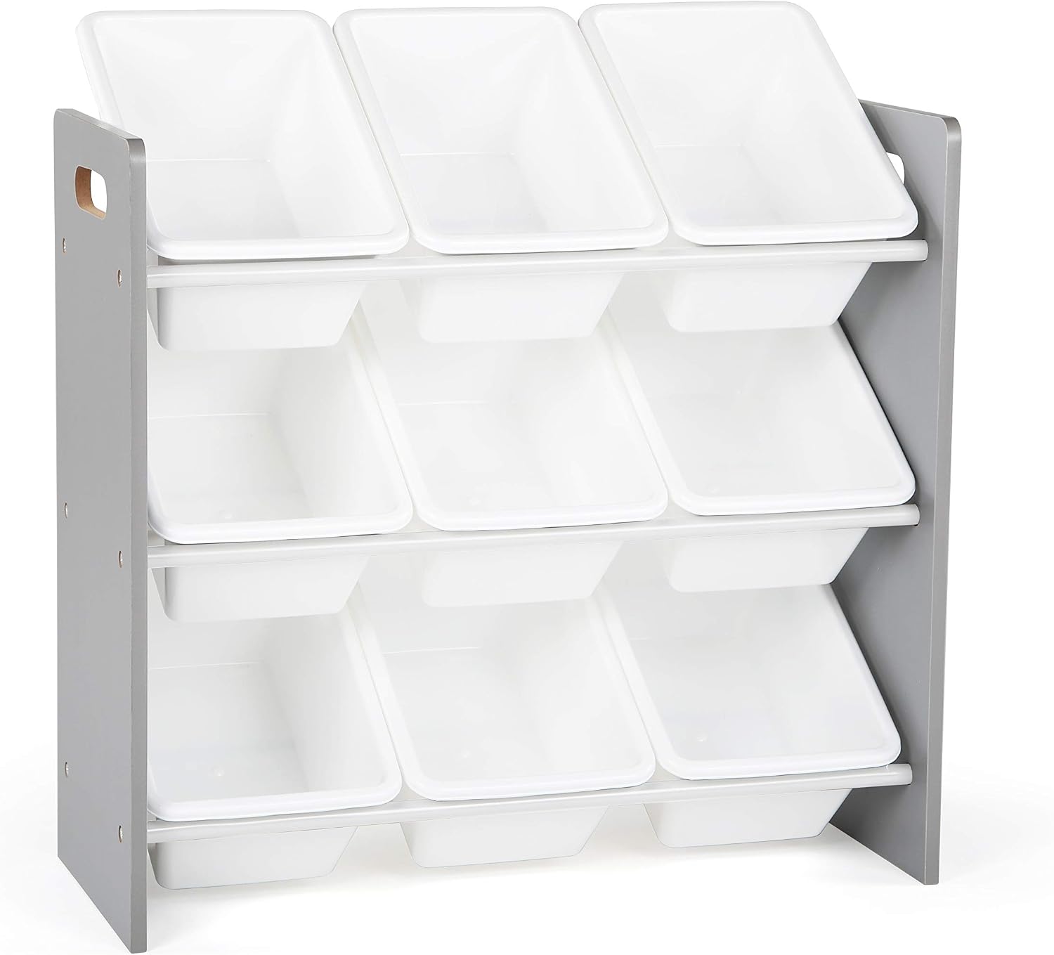 Humble Crew 9-Bin Toy Organizer Inspire Grey with White Plastic Bins, 3-Tier Storage Solution for Kids' Playrooms and Nurseries
