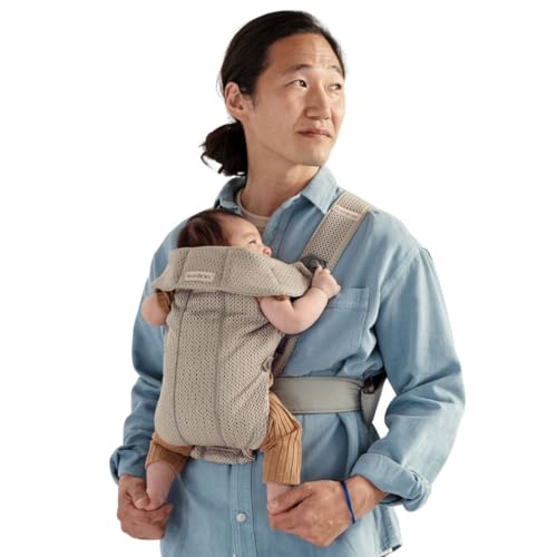 BabyBjorn Baby Carrier Mini, Gray Beige, 3D Mesh Newborn Carrier (7-25 lbs), Ergonomic, Easy-to-Use