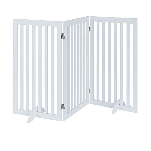 unipaws 36" H Free Standing Pet Gate for Dog Cat, Tall Wooden Gates for Doorway, Stairs, Foldable Pet Fence for The House, Expandable Dog Barrier, Indoor Use, White