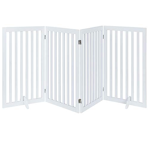 unipaws 36H Free Standing Pet Gate for Dog Cat, Tall Wooden Dog Gates for Doorway, Stairs, Foldable Pet Fence for The House, Expandable Barrier, Indoor Use, White