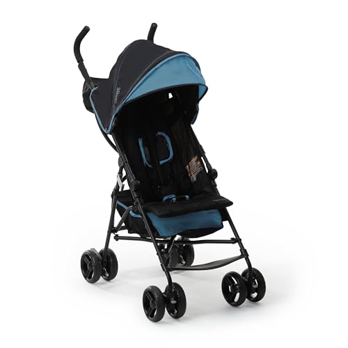 Ingenuity 3D Mini Convenience Stroller  Lightweight Stroller with Compact Fold, Multi-Position Recline, Canopy with Pop Out Sun Visor  Umbrella Stroller for Travel & More, Blue/Black