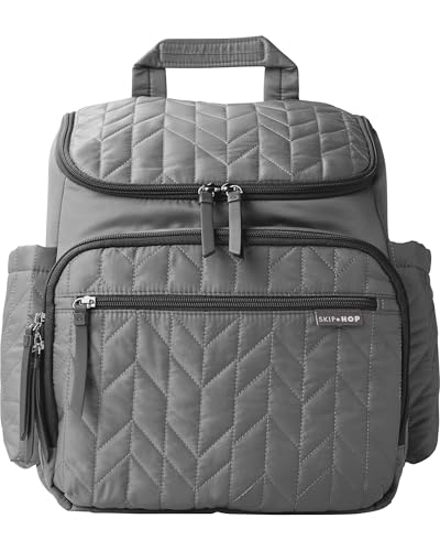 Skip Hop Diaper Bag Backpack: Forma, Multi-Function Baby Travel Bag with Changing Pad & Stroller Attachment, Grey
