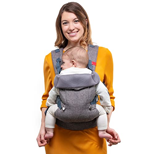 YOU+ME 4-in-1 Baby Carrier Newborn to Toddler - All Positions Chest Carrier - Front and Back Carry Infant Carriers - Includes 2-in-1 Bandana Bib - Baby Holder Carrier for 8-32 lbs (Grey Mesh)