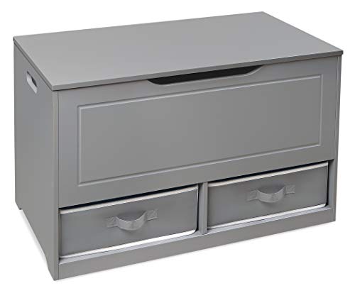 Badger Basket Toy Box and Storage Bench - Chest and Seat Combo with 2 Reversible Baskets, Safety Hinge Lid - Kids Toy Organizer for Playroom or Bedroom - Gray