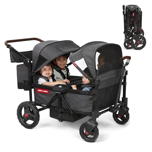 Baby Stroller, Wagon for Kids, Outside Toys for Toddlers 1-3, Outdoor Play Rolling Cart, Beach Cart with Wheels, Radio Flyer Voya Quad Stroller Wagon, Gray, for Ages 6+ Months
