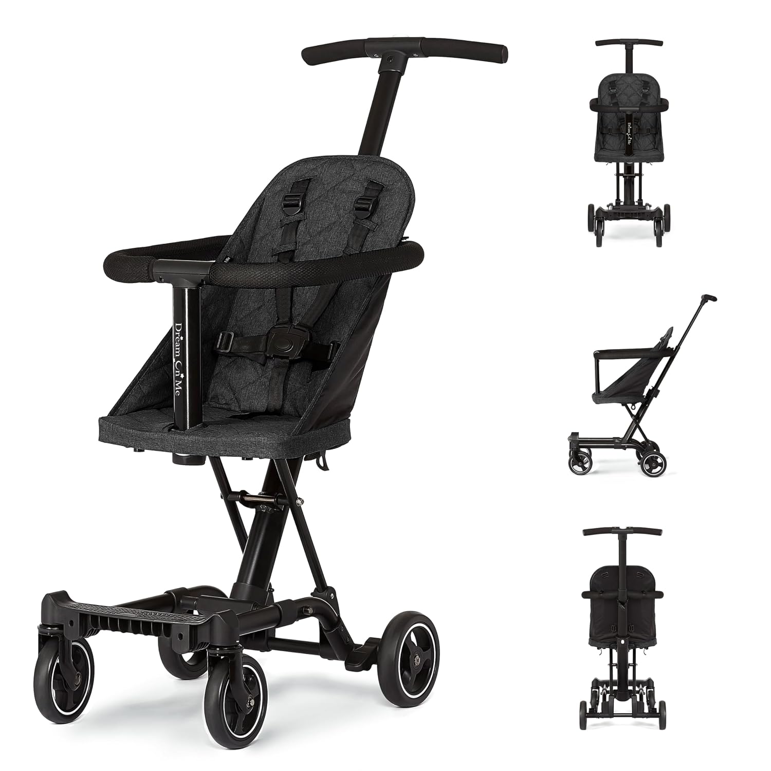 Dream On Me Lightweight and Compact Coast Rider Stroller with One Hand Easy Fold, Adjustable Handles and Soft Ride Wheels, Black