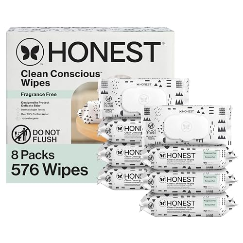 The Honest Company Clean Conscious Multi-Use Wipes Hypoallergenic Unscented for Sensitive Skin Over 99% Water Compostable Plant Based Baby Pattern Play 576 Count