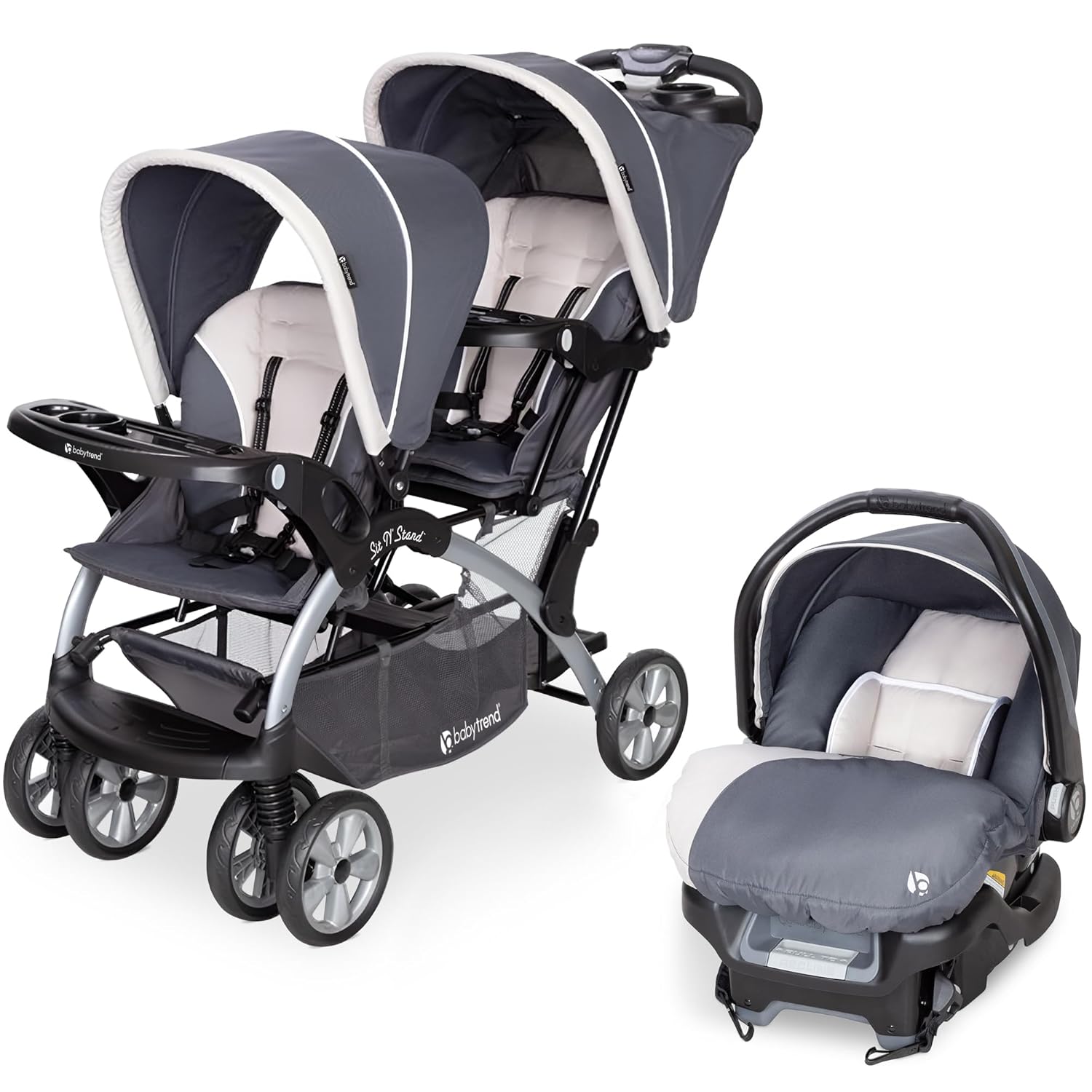 Baby Trend Infant and Toddler Double Stroller & Car Seat Combo, 2 Pc Set, Magnolia - Portable and Lightweight Stroller Duo and Car Seat Travel System Tandem