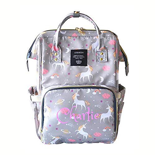 Personalized Large Diaper Bag Knapsack/Tote (Grey Unicorn 2)