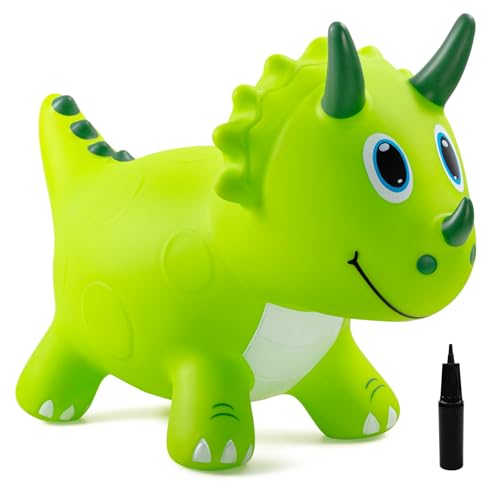 EVERICH TOY Kids Dinosaur Bouncy Animal Toys, Inflatable Triceratops Bouncer, Ride on Bounce Hopper, Indoor Outdoor Activity Birthday Gift for 18 Months 2 3 4 Years Old Boys