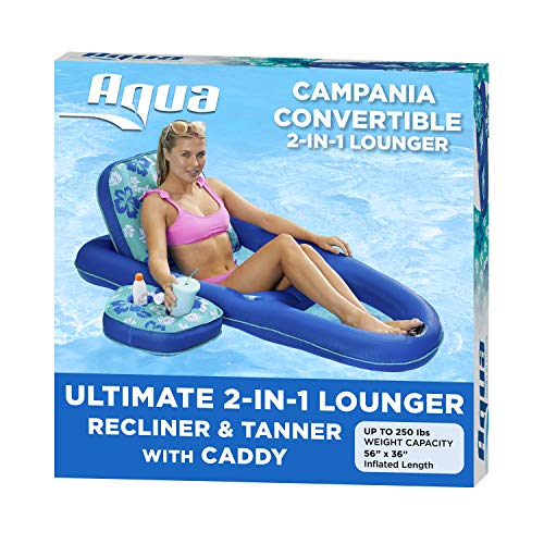 Aqua Campania Ultimate 2-in-1 Pool Float Lounge  Extra Large  Inflatable Pool Floats for Adults with Adjustable Backrest & Cupholder Caddy  Multiple Colors/Styles