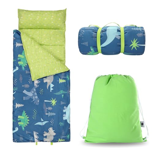Toddlers Nap Mat with Removable Pillow and Soft Blanket, Lightweight Daycare Preschool Kindergarten Sleeping Bag, Travel Slumber for Kids Girls Boys