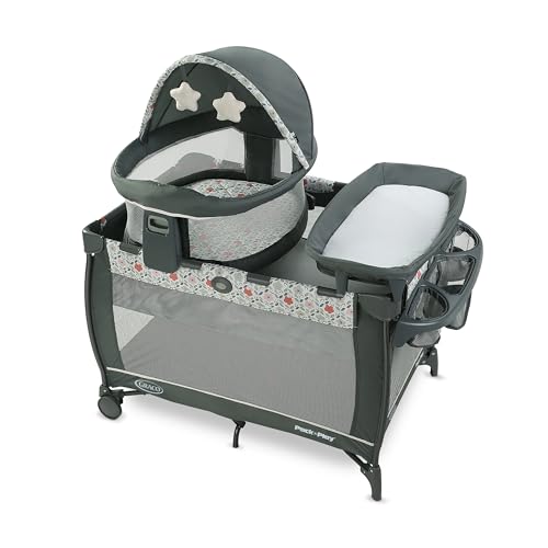 Graco Pack n Play Travel Dome LX Playard  Raised Portable Bassinet, UV50 Canopy, Changer & Storage, Annie