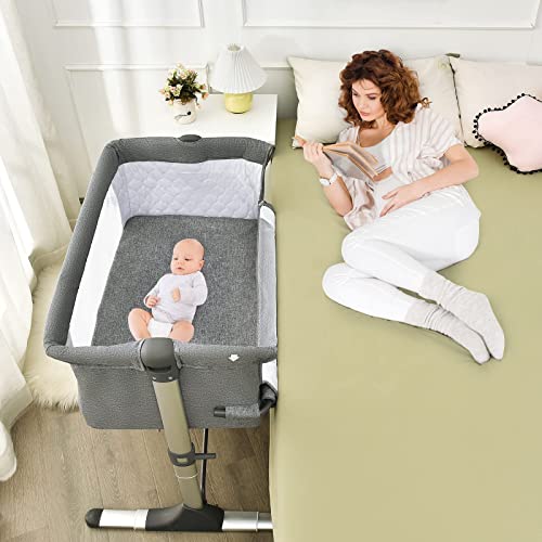 BABY JOY Baby Bedside Crib (Grey)