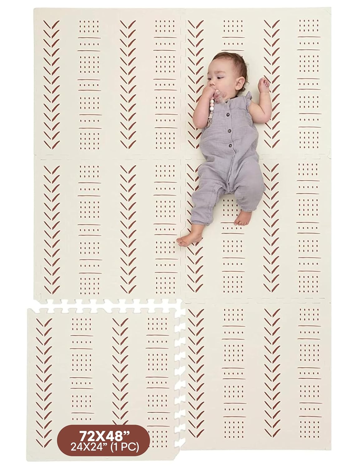 Childlike Behavior XL Baby Play Mat - 72 x 48-Inch Puzzle Play Mat with 6 Foam Floor Tiles - Interlocking Tummy Time Mats for Toddlers and Infants Playpen - Waterproof and Soft Crawling Mats - Beige