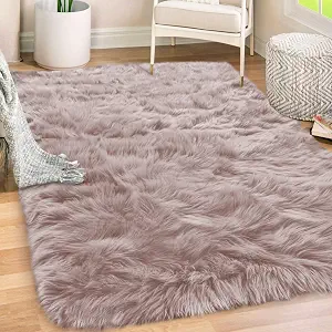 Gorilla Grip Fluffy Faux Fur Rug, 3x5, Dusty Rose
